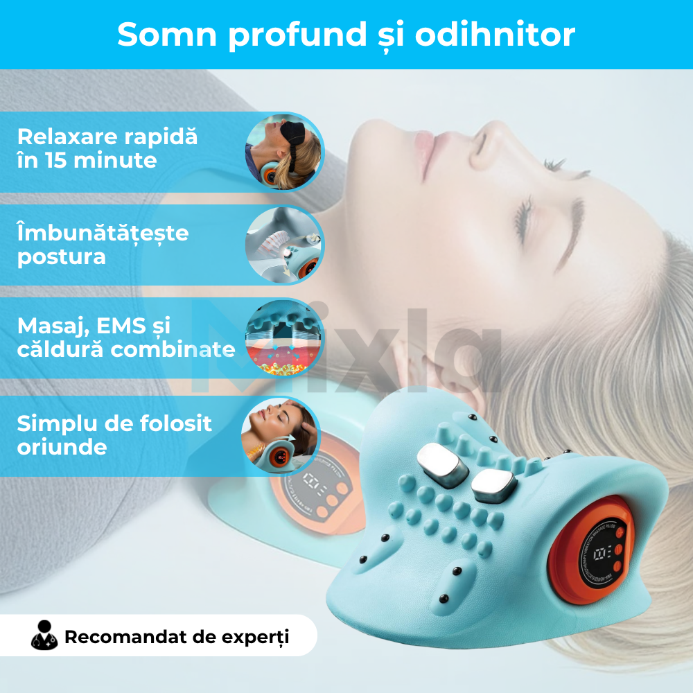 Perna de Masaj Cervical 4 in 1 cu Intindere, Caldura si EMS